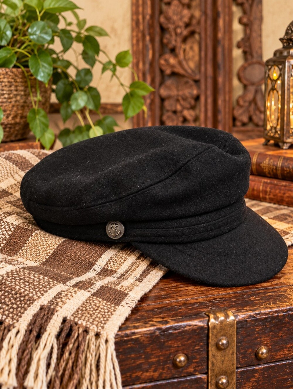 Aegean Dutch Boy Fiddler Cap Black Wool Blend Greek Fisherman Hat